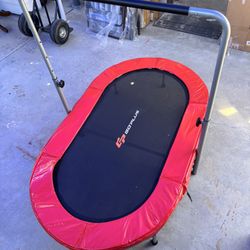 Goplus Foldable Trampoline, Double Mini Kids Trampoline Rebounder with Adjustable Central Handrail and Safety Pad, Exercise Trampoline for Indoor Outd