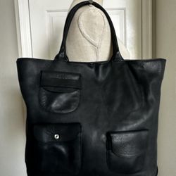 Marni Napa Black Leather Front Pocket Shopper Tote Bag Designer