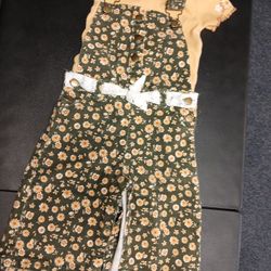 Little Lass Floral Overall Set 