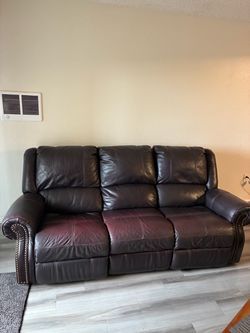 Brown Dark Brown Faux Leather Reclining Sofa / Couch