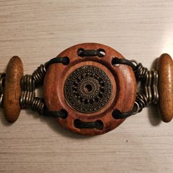 intage Large Boho Wood Bead & Brass Belt with Adjustable Chain