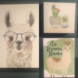 Llama Succulent Canvas Wall Art