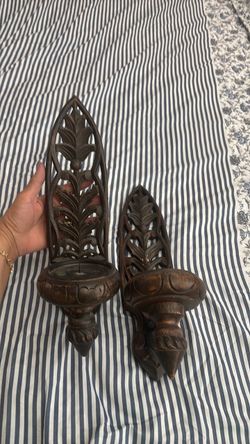Hand carved wood wall candle sconses