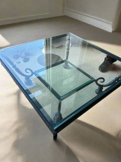Large Metal and Glass 2 Tier Coffee Table