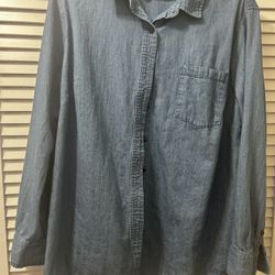 2X Blue Jean Button Up Blouse. 