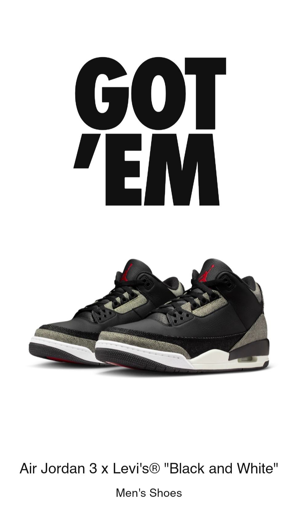 Jordan 3 Black Levi sz. 10.5