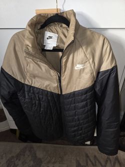 Nike Therma-FIT Mens Small Black Brown Windrunner Repel Zip Puffer Jacket FB8195-011