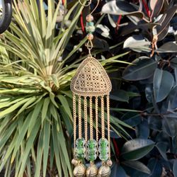 Vintage Small Rustic Celtic Knot Green Mystic Triquetra with Spiral Hook Wind Chime Sun Catcher Mobile