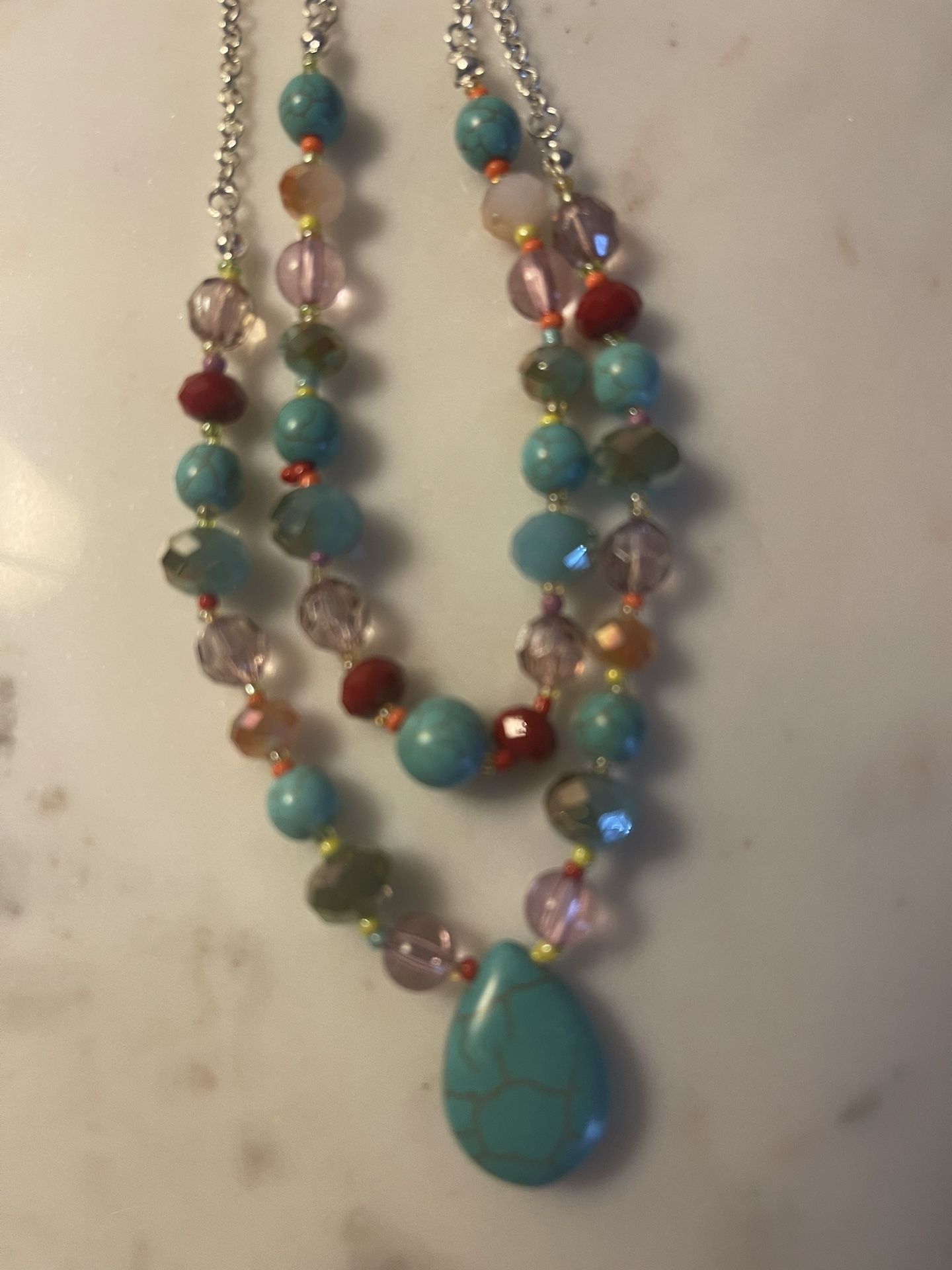 Turquoise Two Strand Necklace With Pendant