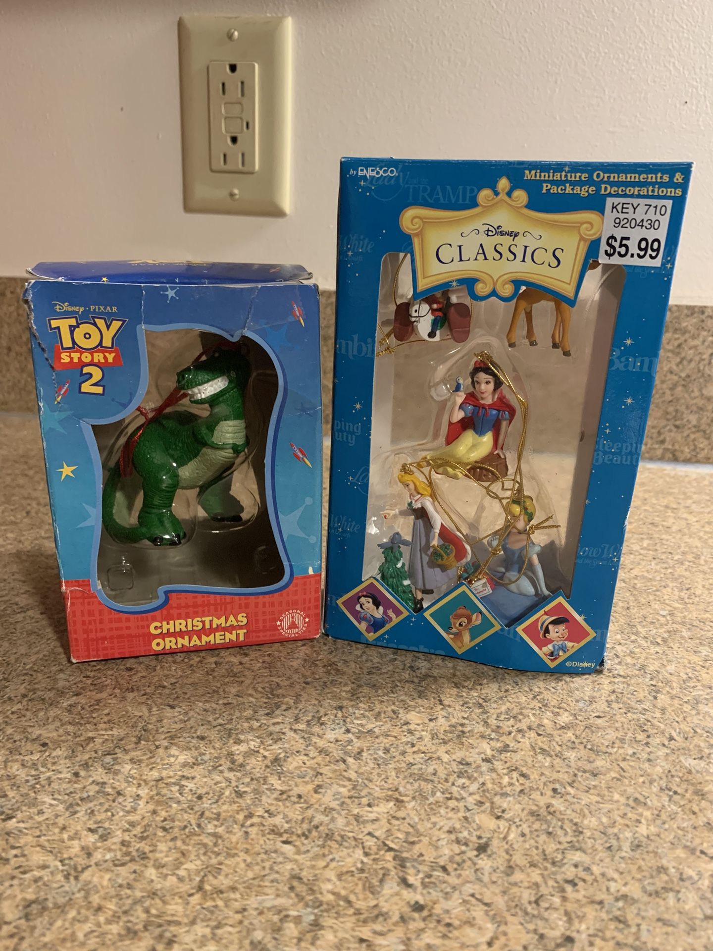 Vintage Disney Toy Story Cinderella Bambi Pinocchio Snow White Sleeping Beauty Christmas ornaments