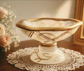 Vintage glass bowl-Footed pedestal hand painted  "Monique" 3.25x5.5