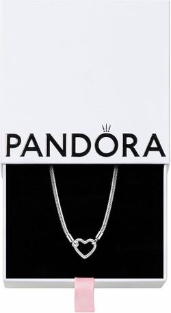 PANDORA-Heart Closure Snake Chain Necklace-Sterling silver-45-With Gift Box