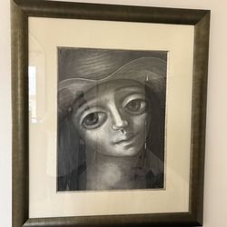 Original Framed Charcoal Portrait – Contemporary Surreal Style