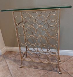 Wine holder table etched grapes glass top