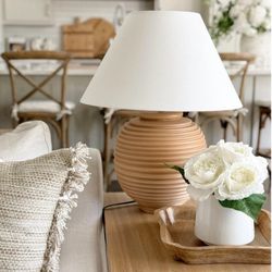 My Texas House 22" Natural finish with ribbed texture Table Lamps White Empire