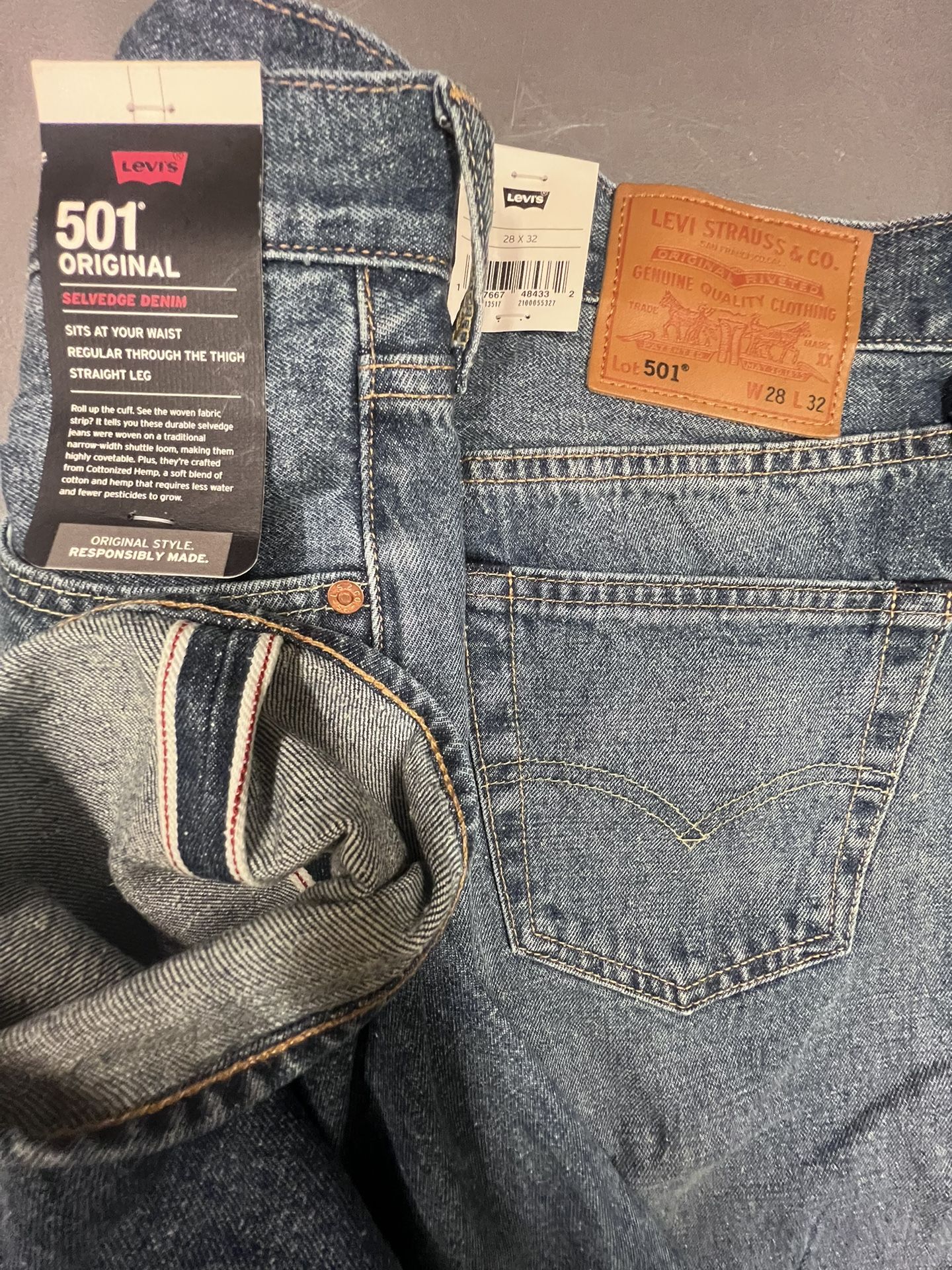 Mens Levi's 501 Selvedge Denim Jeans 28x32