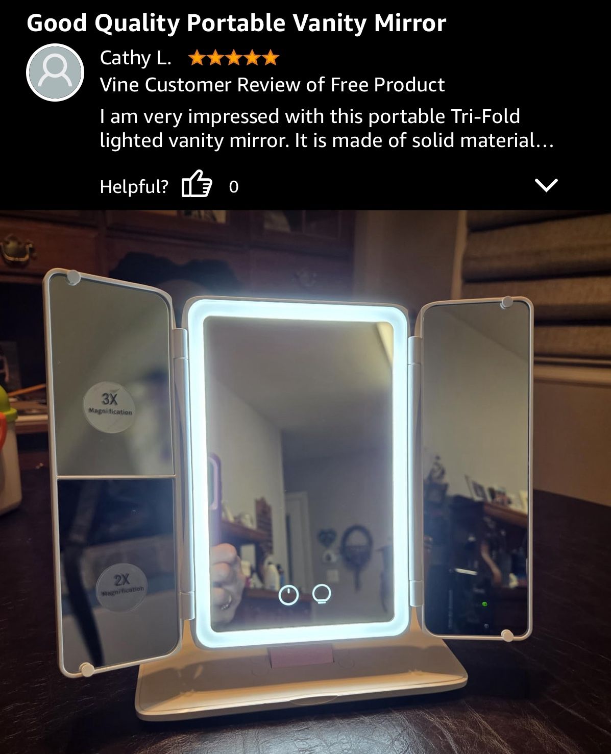 Foldable Tri-Fold Lighted Makeup Vanity Mirror with 60 LED Lights, 1X/2X/3X Magnification, Touch Control Dimming, 3000mah Rechargeable, 360° Rotation,