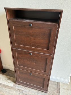 Dark Brown Wood Shoe Cabinet with 3 Drawers