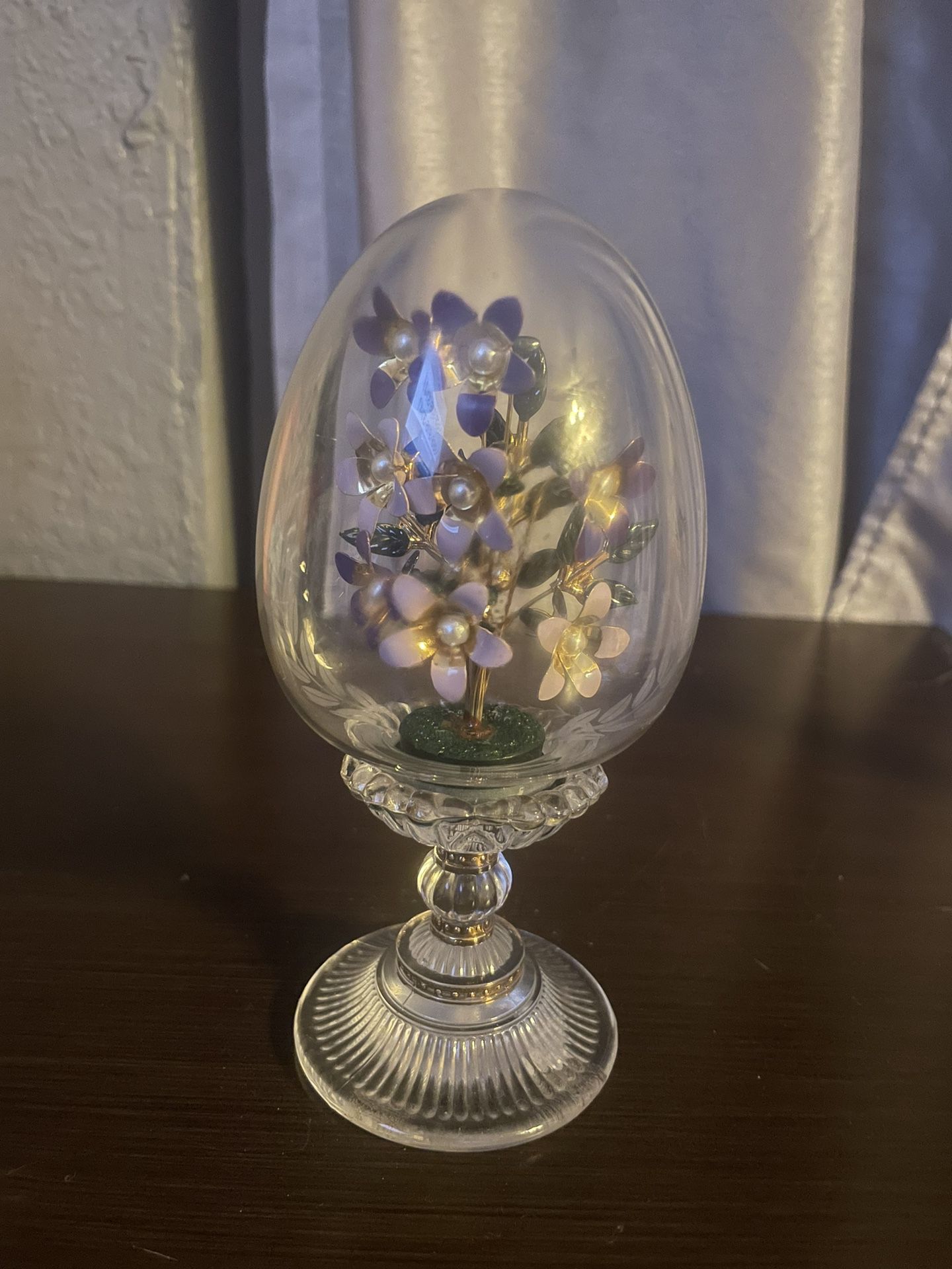Decorations Glass Egg Violet Flowers 