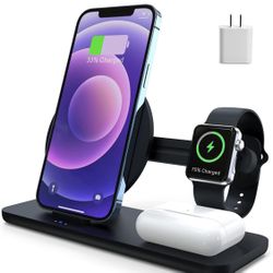 New-3 in 1 Wireless Charger Station, Fast Charging Stand for Apple Watch,AirPods 2/Pro,Charging Dock(with PD 18W Adapter)