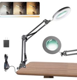 10X Magnifying Glass with Light and Stand, Lighted Magnifying Glasses for Close Work, Reading, Crafts, Jewelry, Sewing, Soldering, Desk Lamp with Clam