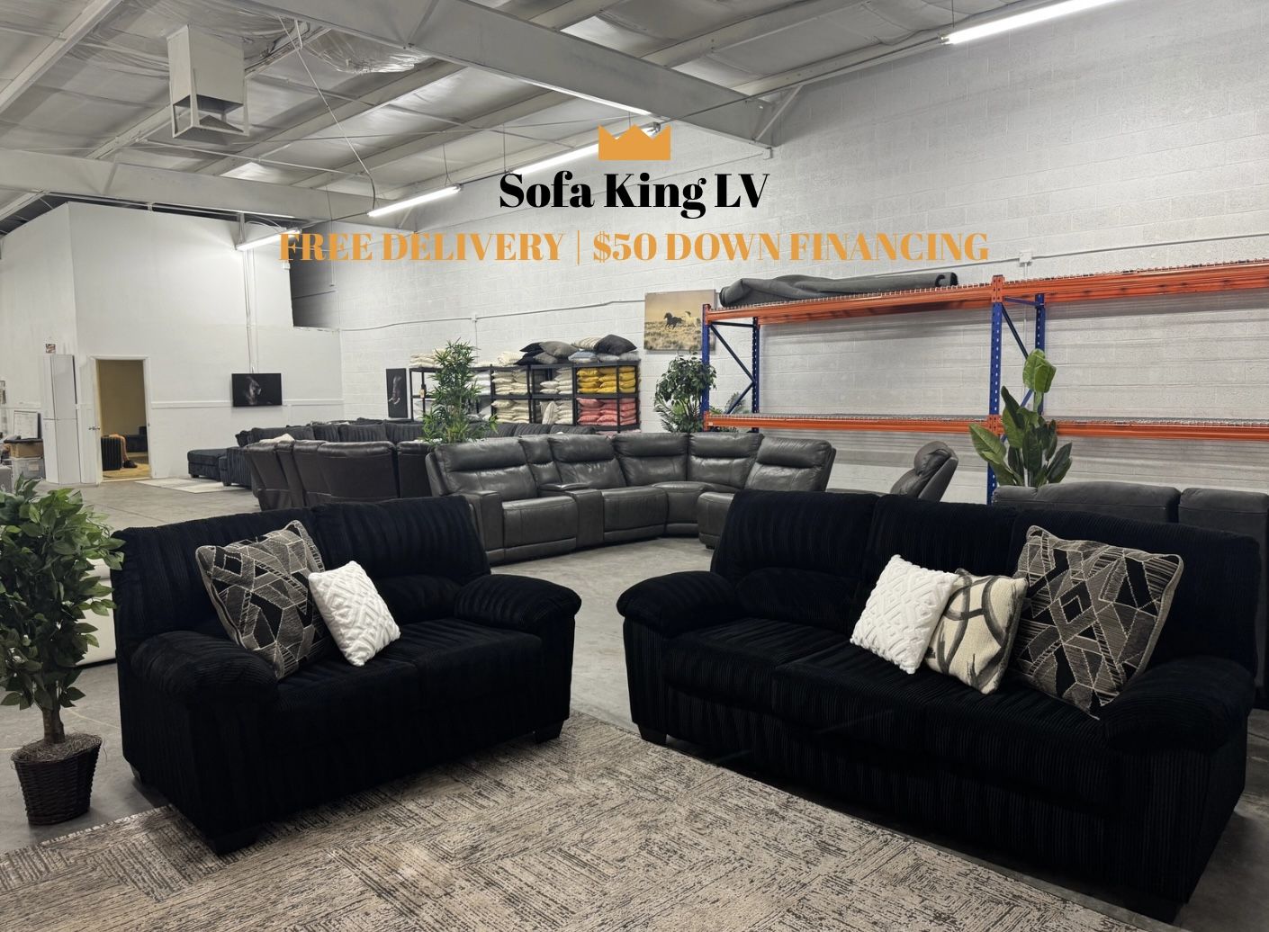 Free Delivery* Black Corduroy Sofa Love Seat Set