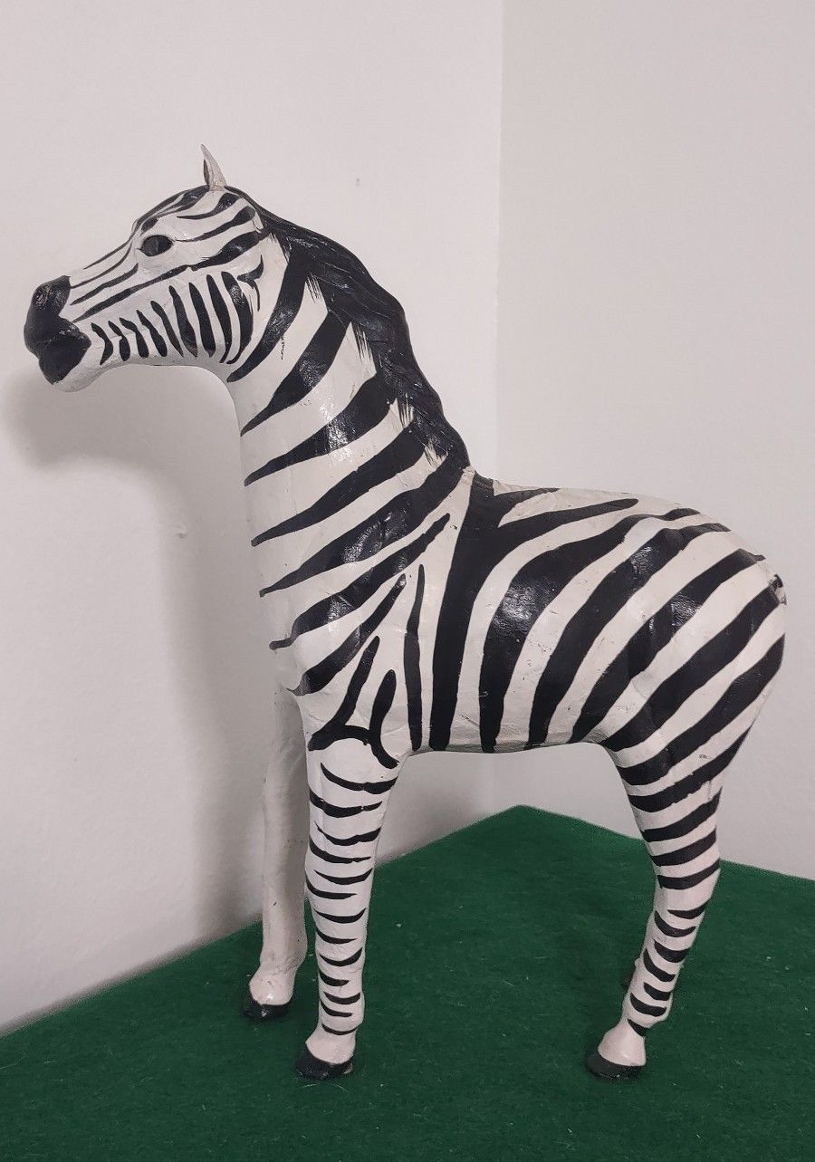 Vintage leather wrapped statue, Vtg distressed leather zebra statue.