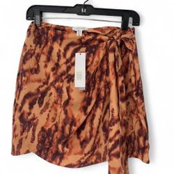 Topshop Abstract Orange Wrap Skirt Size 6 