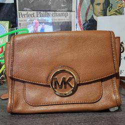 Michael Kors Women Small Purse Crossbody Bag Brown Leather Gold Margo Flap Close