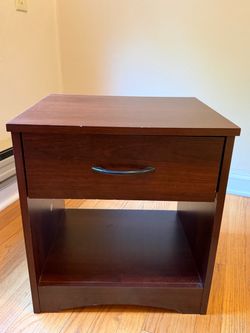 Dark Cherry Nightstand with Drawer and Shelf