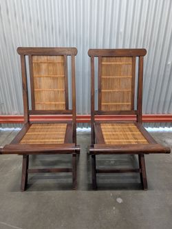 Pair of Mid-Century Style Folding Chairs with Cane Seats and Backs