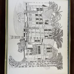 Original Pen & Ink Drawing – Hotel Del Mar – Large Framed Art