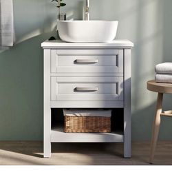 Style Selections 24-in Light Grey Single Sink Bathroom Vanity With White Engineered Stone Top (Faucet Included)