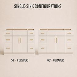 54"/60" Slim Cream Shaker Vanity - 6 Drawer Clearance
