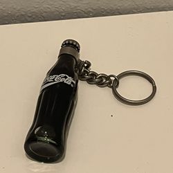 Coca-Cola Miniature Glass Bottle Keychain 3 in. Tall Filled Liquid Inside VTG