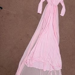 New small pink long stretchy Flowy dress photo gown maternity gender reveal train 