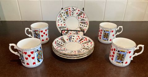 Elizabethan Staffordshire Cut For Coffee Playing Card Demitasse Cup & Saucer Set
