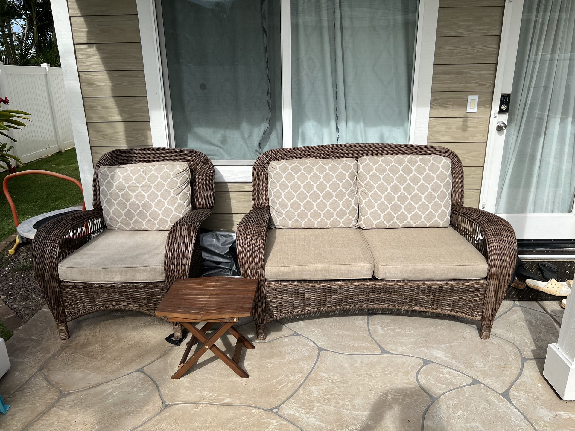 Outdoor Loveseat and Chair w/ Table and covers