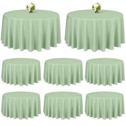 Showgeous 8 Pack Sage Green Round Tablecloth 120 Inch Polyester Table Cloth for Round Tables