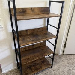 Brown Black Wood Metal 4-Tiers Shelves Accent Bookshelf Storage Rack with Back Panel and Adjustable Foot Pads