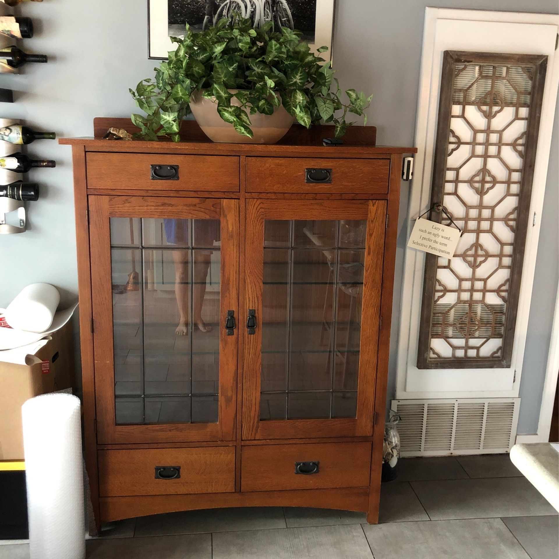 Mission style China hutch