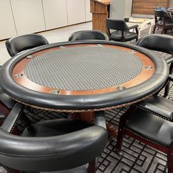 Poker Table With 6 Rolling Leather Chairs