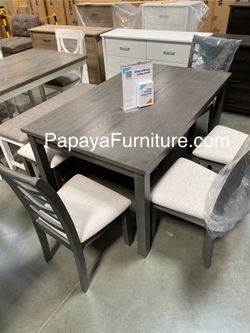 Super Deal! 6-Pcs Dining Set, Wooden Dining Set, 4 Chairs , 1 bench with  a Table, Kitchen Furniture, Casual dining room set, Matching Dining Chairs  