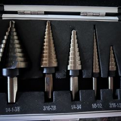 5pcs Cobalt Step Drill Bit Set - 50 Sizes, Titanium Coated Conical Cutters for Plastic/Wood/Metal, H