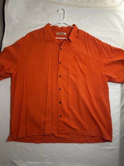 Tommy Bahama Men’s Orange Silk Solid Short Sleeve Button-Up Shirt XXL