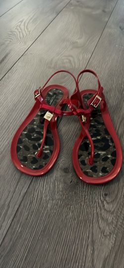 DOLCE & GABBANA Red Jelly Thong Sandals with Gold Hardware size: 8.5 to 9