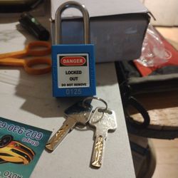 Metal Padlock With Two Keys And A Plastic Cover