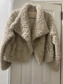 Tan/Cream Faux Fur Fuzzy Coat Size Small