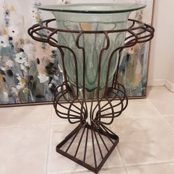 Vintage Iron Plant Stand/Vase, 16" wide, 23" tall 