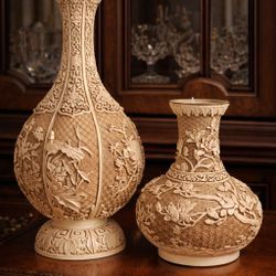 Vintage Carved Oriental Style Vases 
